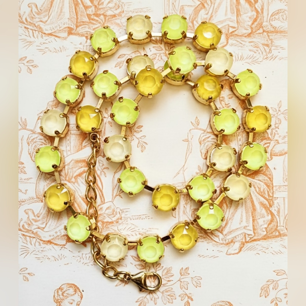 Neon Yellow Pineapple Serrano Crystals In Classic 18k Gold Plated Necklace